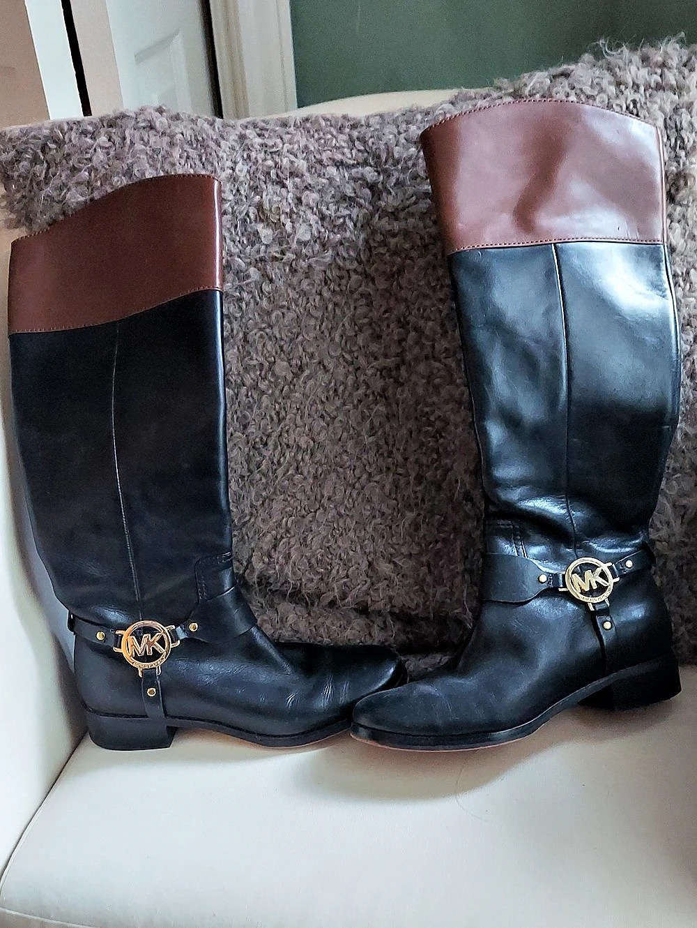 Michael Kors Fulton Harness Tall Riding Boots Black & Brown